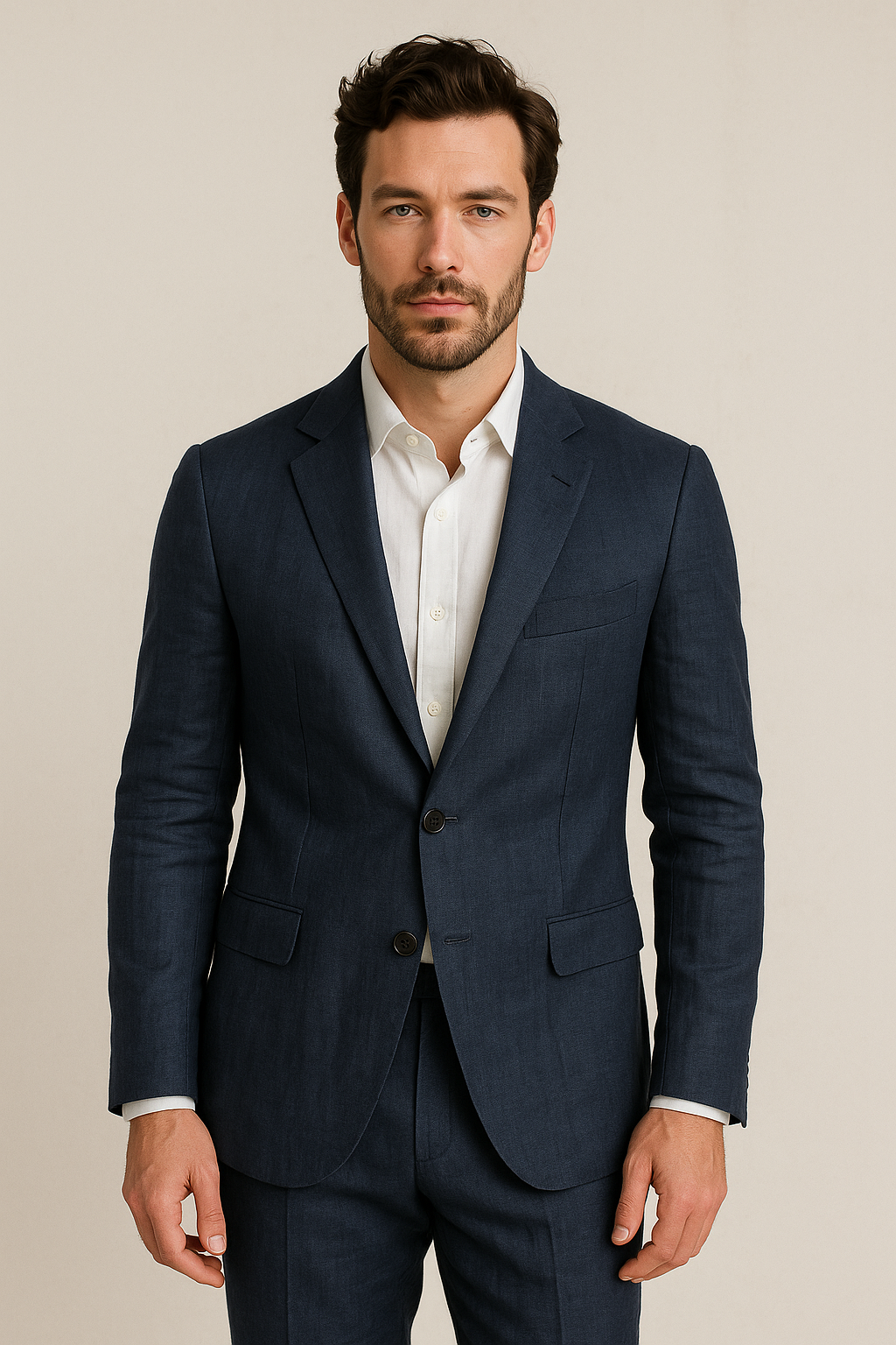Linen Two Button Suit - Navy