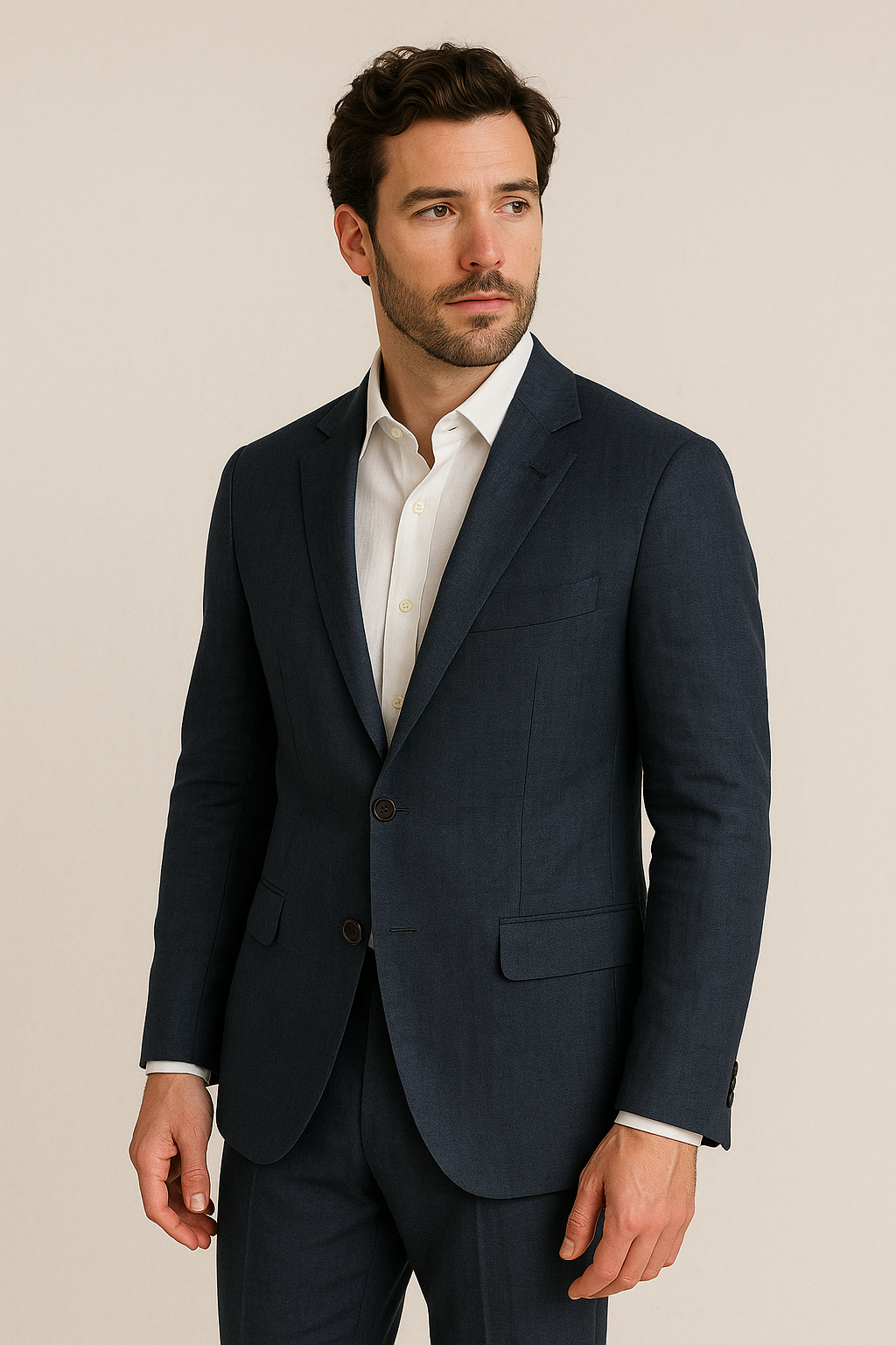 Linen Two Button Suit - Navy